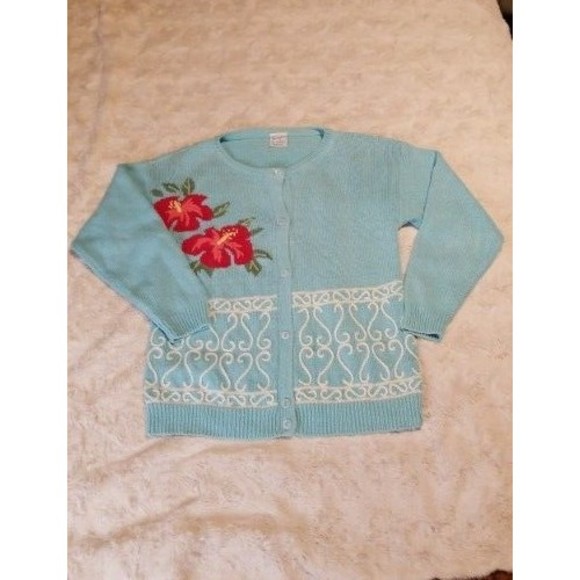 Vintage Trimingham's Bermuda Sweater Cardigan Small Blue Embroidered Floral - Picture 4 of 16